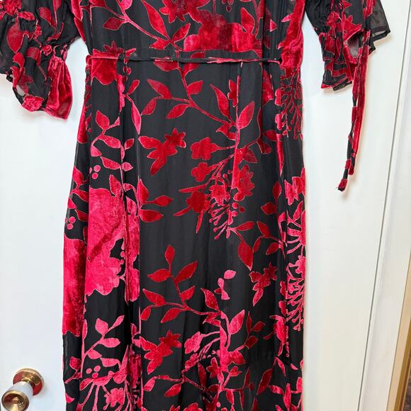 Hutch Red Black Velvet Floral Wrap Maxi Dress Womens XL Boho Maximalist Formal - Picture 7 of 15